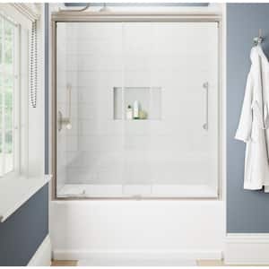 Ashmore 60 in. W x 60-3/8 in. H Semi-Frameless Sliding Bathtub Door in Nickel with 5/16 in. (8mm) Tempered Clear Glass