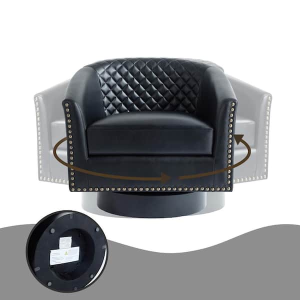 Uixe Mid-Century Black PU Leather 360° Swivel Accent Arm Chair