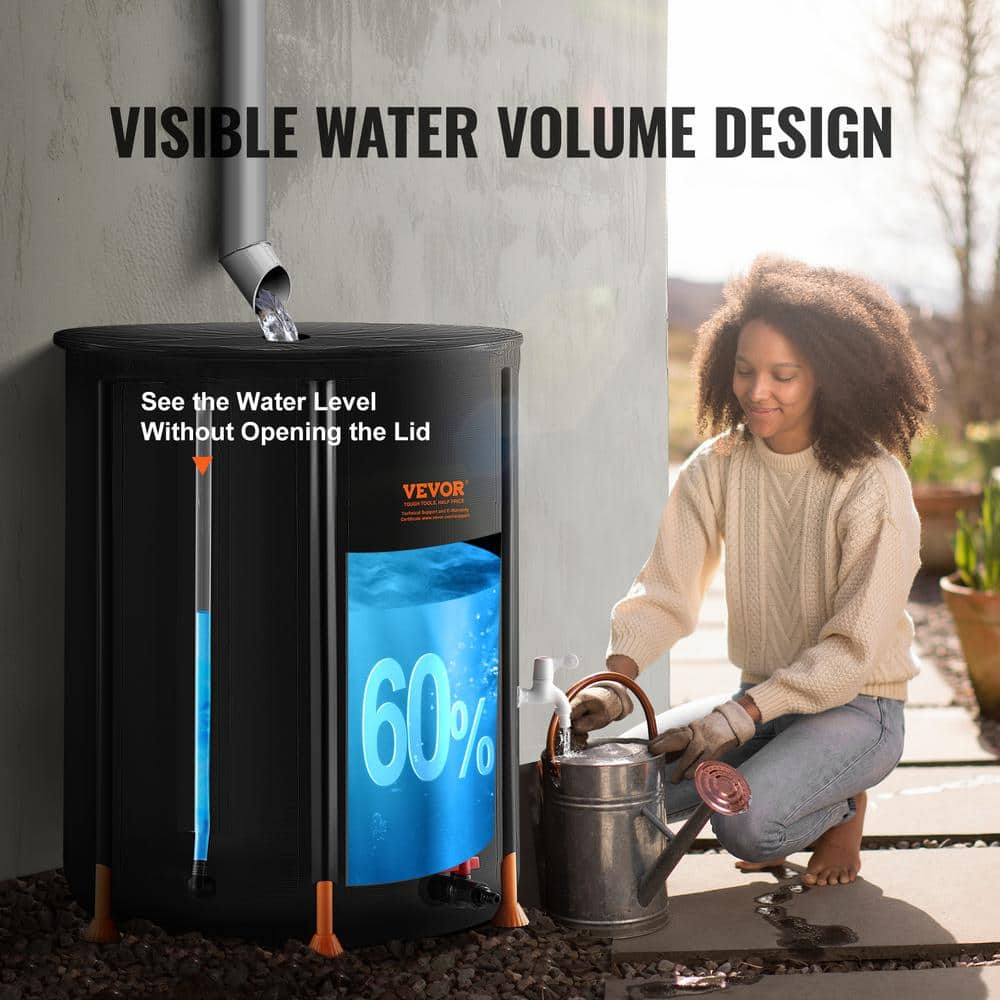 Black PVC Collapsible Rain Barrel with Spigots and Overflow Kit