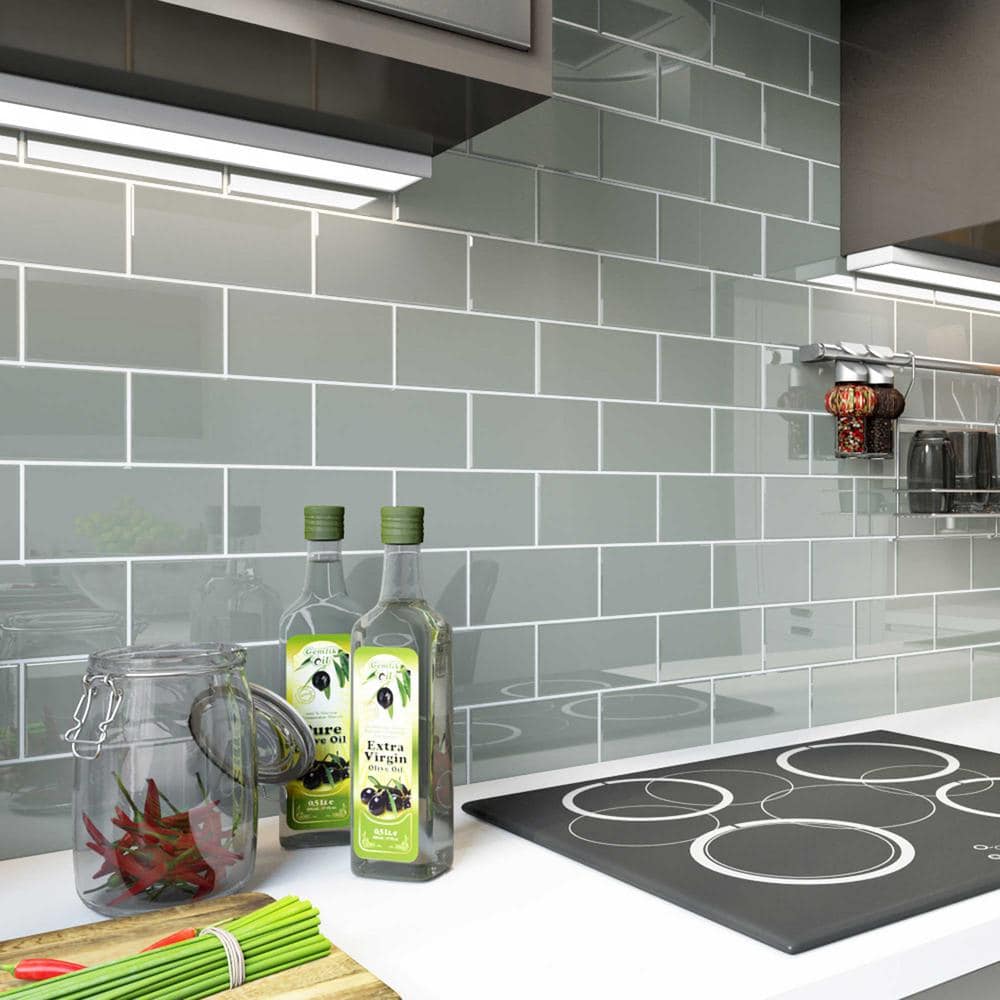 Gray 4x12 Glass Subway Wall Tile