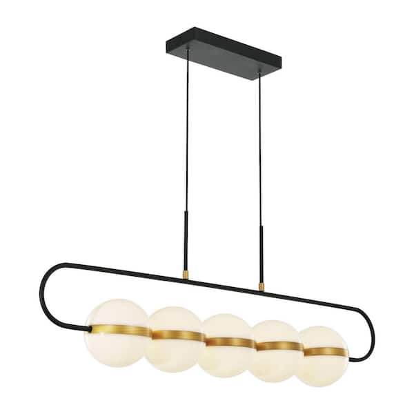 Tagliato 5 Head 1 Light 53-Watt Matte Black/Brushed Gold Integrated LED Pendant Light