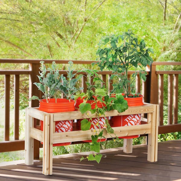 3-Bucket Natural Wood Cedar Rectangle Elevated Garden Raised Bed Frame (43 in. L x 16 in. W x 20 in. H)