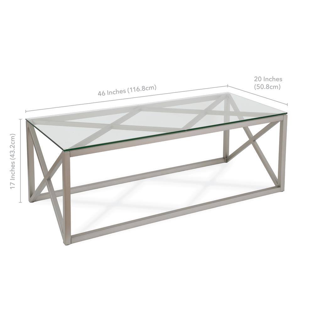 Dixon 46'' Wide Satin Nickel Rectangular Coffee Table with Glass Top