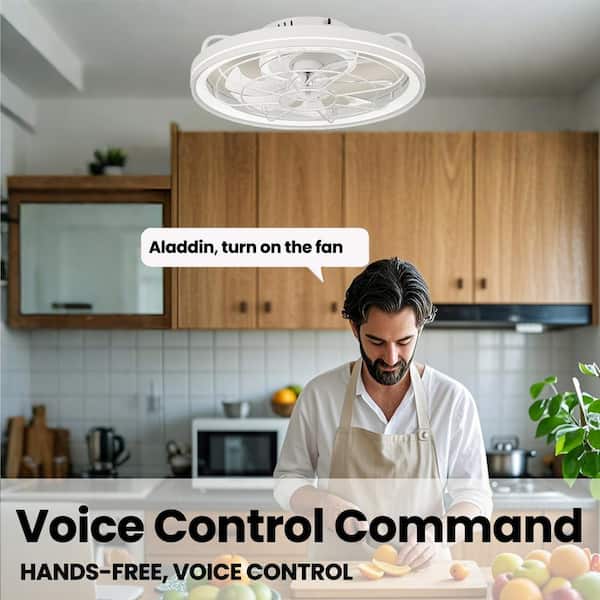 19 in. Indoor Ceiling Fans with Lights Low Profile Flush Mount Ceiling Fan with Lights and Remote 6-Wind Speeds-White