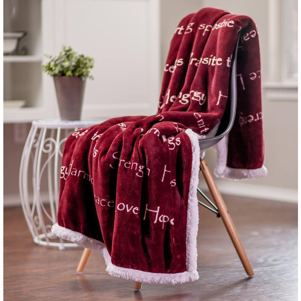 Maroon Reversible Faux Fur and Sherpa Throw Blanket