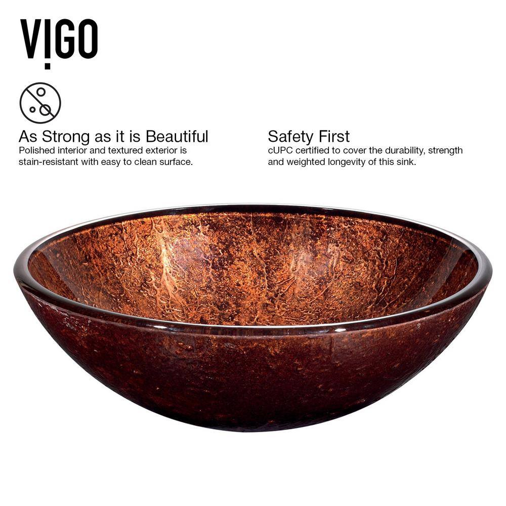 VIGO Mahogany Moon Tempered Glass Handmade Circular Vessel Bathroom Sink