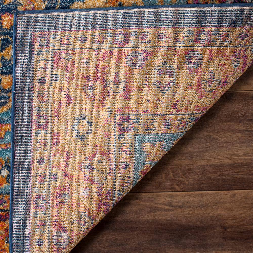 Blue and Orange High Pile Synthetic Boho-Chic Area Rug