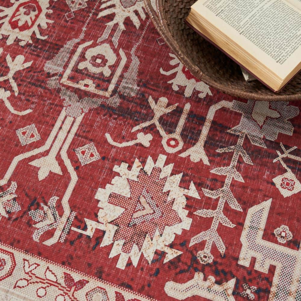 Red and Beige Persian-Inspired Flatweave 5' x 7' Area Rug