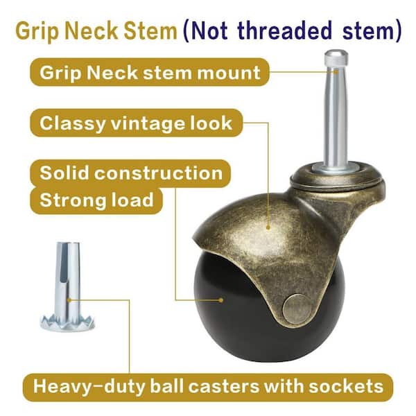 HEVSTIL Solid Brass Stem Casters – 2-Pack, Antique Retro Wheels For Furniture-613961