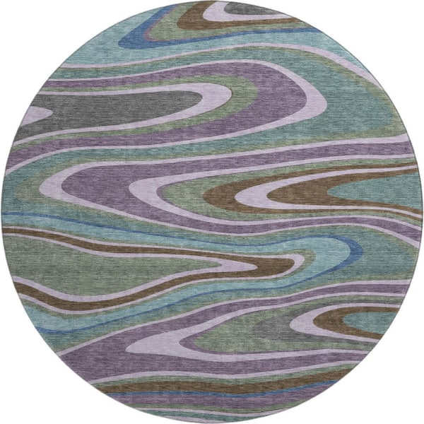 Mayfield Premium Machine Washable Abstract AMF2494 Purple 8 ft. x 8 ft. Round Rug