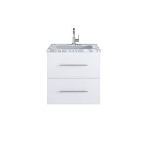 Napa 24 in. W x 22 in. D x 21-3/4 in. H Single Sink Bath VanityWall in Glossy with White Carrera Marble Countertop