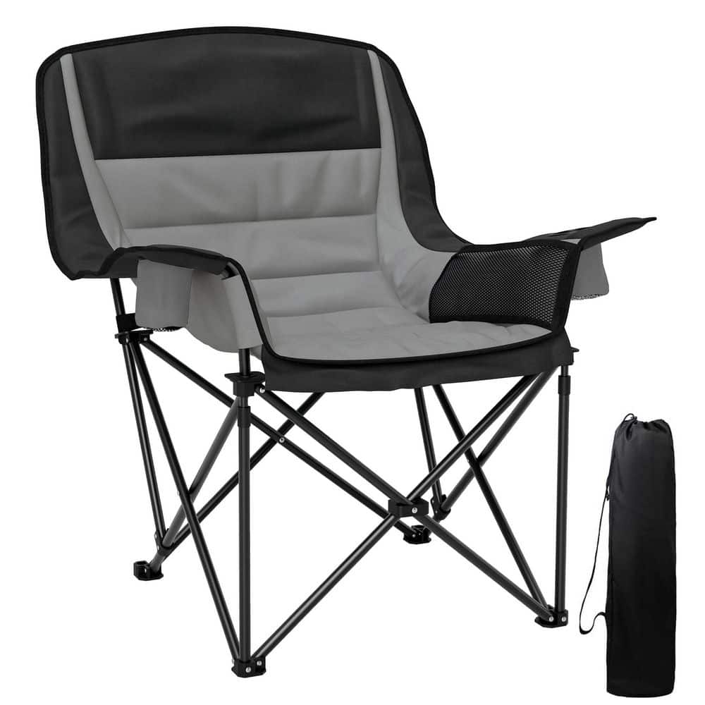 Padded Camping Chair for Adults, Gray Portable Folding Camping Chair with S