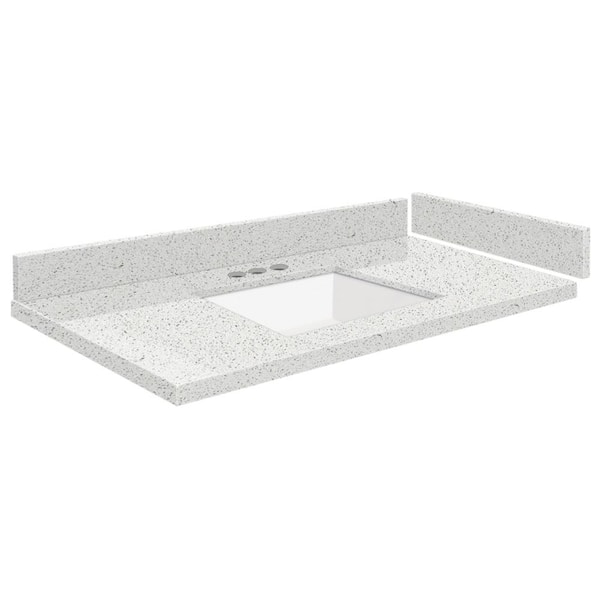 Transolid Silestone 36.5 in. W x 22.25 in. D Quartz White Rectangular Single Sink Vanity Top in Stellar Snow
