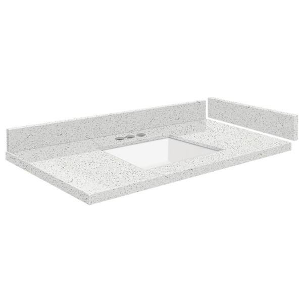 Transolid Silestone 36.75 in. W x 22.25 in. D Quartz White Rectangular Single Sink Vanity Top in Stellar Snow