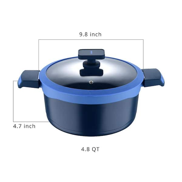 MasterPRO Gastro Diamond Cast Aluminum 4.8 qt. Dutch Oven with Tempered Glass Lid, Blue