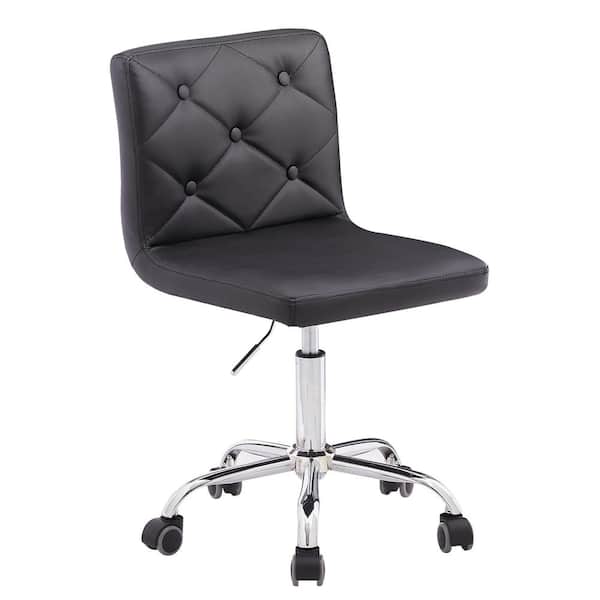 VECELO Armless Desk Chair Faux Leather Task Chair Home office Modern Swivel Adjustable Rolling Chairs Black Office Stools
