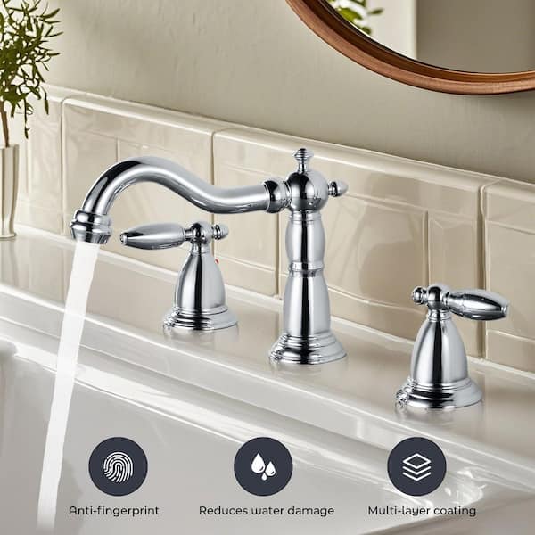 Double handle 8 in. Widespread Bathroom Faucet 3 Hole Bathroom Sink Faucet in Polish Chrome