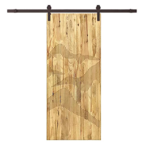 CALHOME 40 in. x 80 in. Weather Oak Stained Pine Wood Modern Interior Sliding Barn Door with Hardware Kit