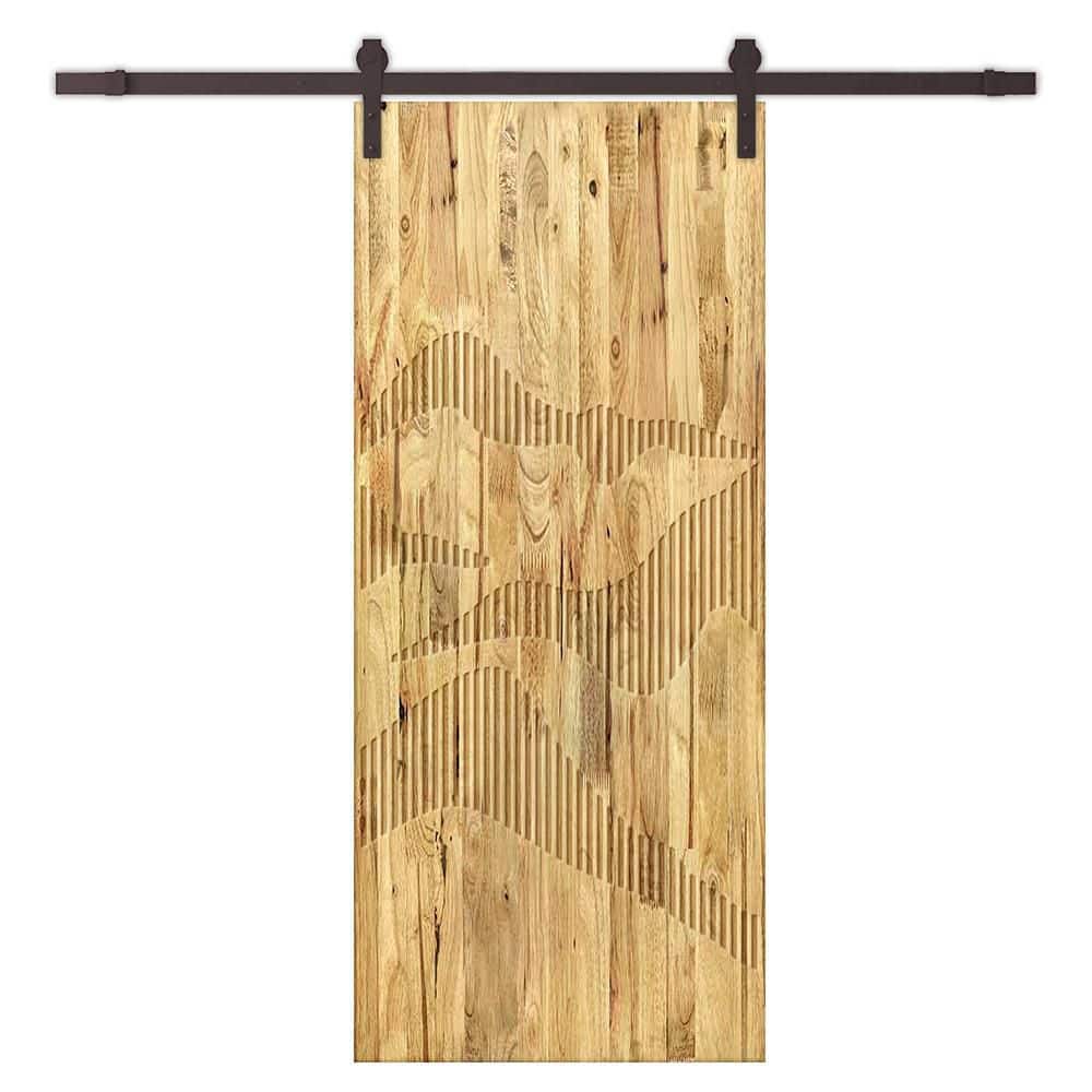 42 in. x 80 in. Weather Oak Stained Pine Wood Modern Interior Sliding Barn Door with Hardware Kit price history on PriceWatchPro