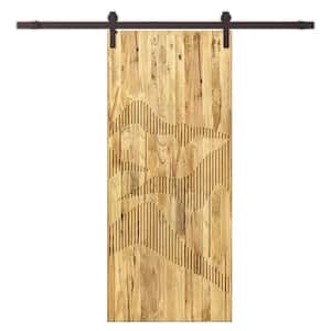 44 in. x 80 in. Weather Oak Stained Solid Wood Modern Interior Sliding Barn Door with Hardware Kit