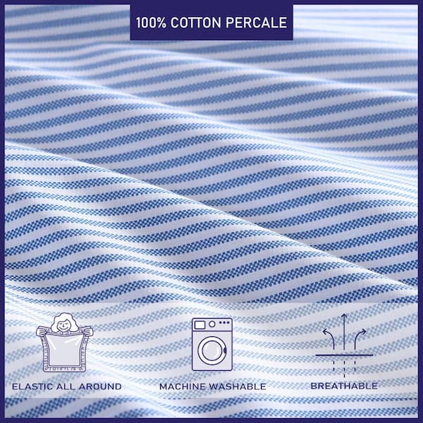 Poppy & Fritz Oxford Stripe 3-Piece Blue Cotton Twin XL