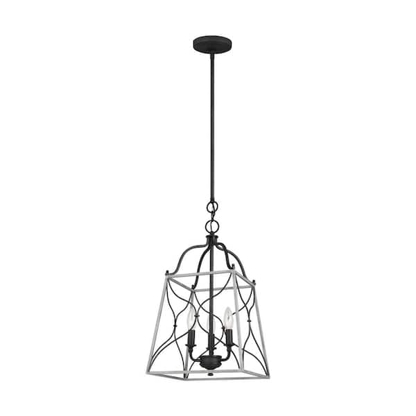 Generation Lighting Carra Small 3-Light Weathered Zinc Hall/Foyer Pendant with White Wash Cage Shade