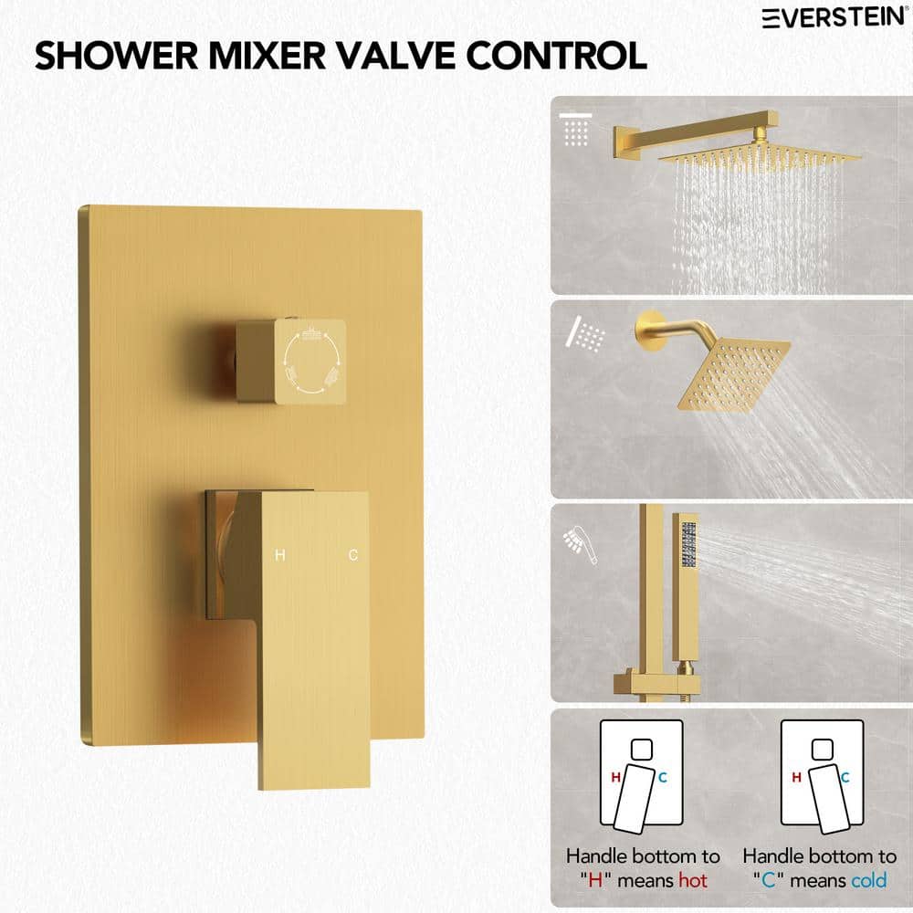 Brushed Gold Dual Shower Head System with Adjustable Handheld Spray