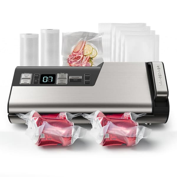 Lycvki Vacuum Sealer Machine 95kPa140W Powerful Food Sealer, 2 Seal Strip with Build-in Cutter & Countdown Display in Silver