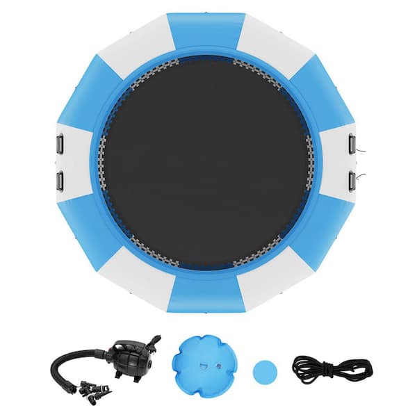 SKYSHALO Inflatable Water Bouncer, Portable Bounce Swim Platform with 3-Step Ladder, 13ft. Recreational Water Trampoline