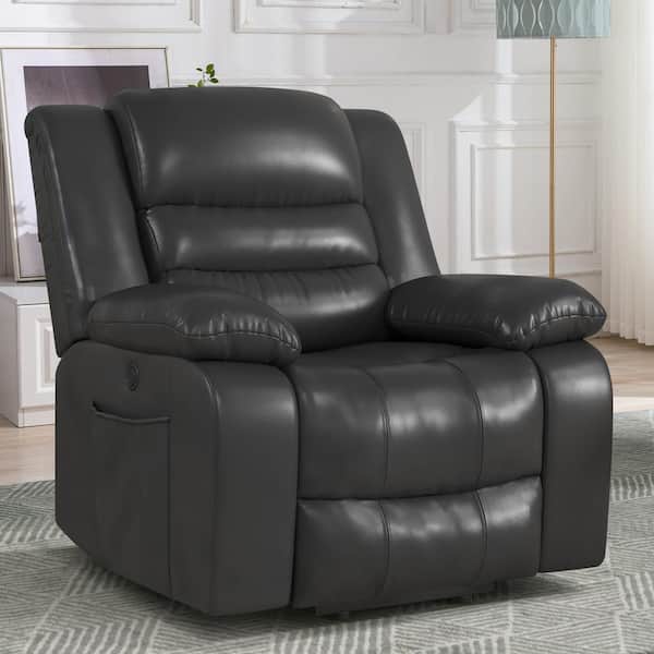 Bestier 38.2 in. W Black Leather Lift Recliner Chair with Dual Motor, Oversized Power Recliners with Electric Massage Heating