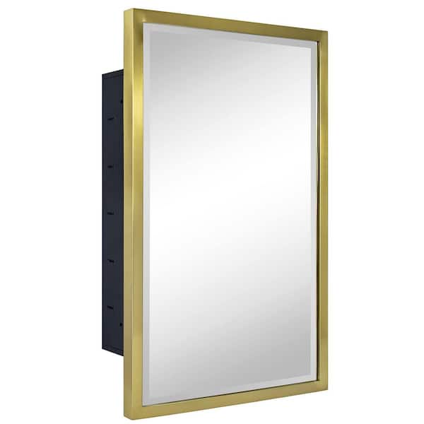 TEHOME 16-in x 24-in Recessed Mount Brushed Gold Mirrored Medicine Cabinet