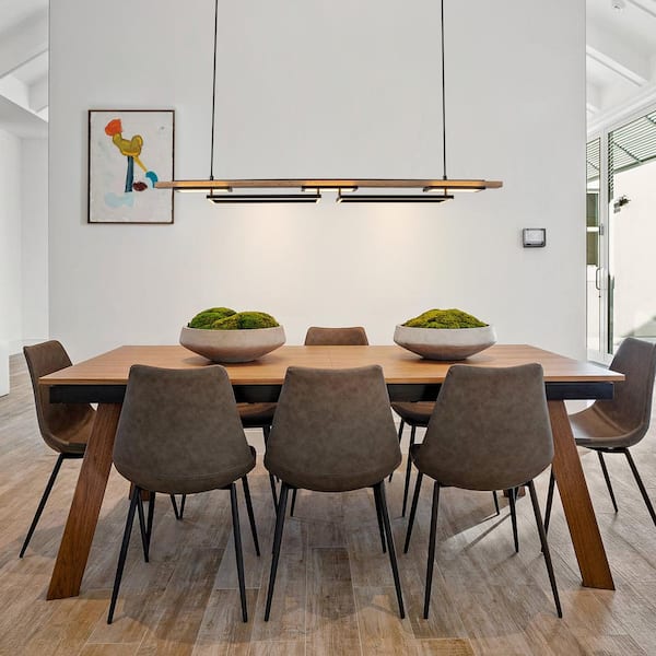 Iris 49.2 in. 5-Light Dimmable Integrated LED Linear Wood Chandelier Kitchen Island Pendant Light 24-Watt 3000K