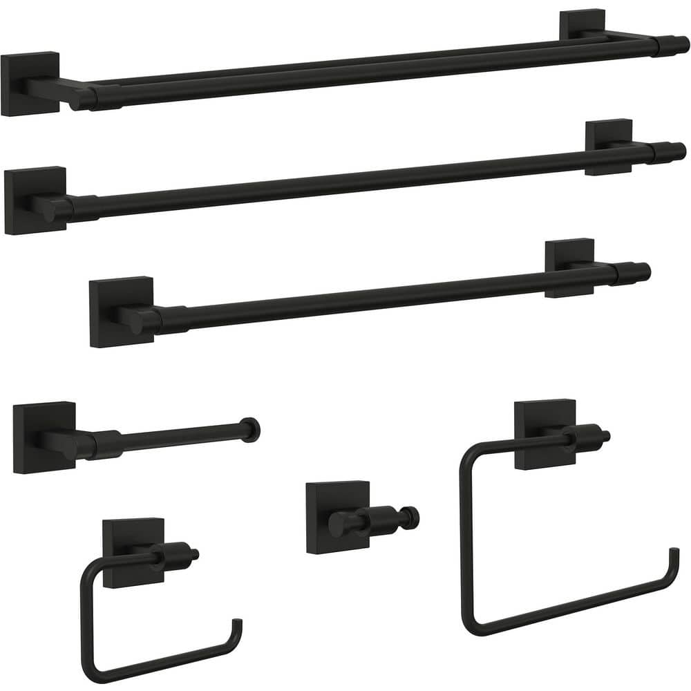 Matte Black Square Wall Mounted Double J-Hook Towel Holder