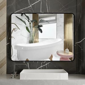 32 in.L x 0.8 in. W x 24 in. H Medium Rectangular Framed Rustless Wall Mounted Bathroom Vanity Mirror in Black