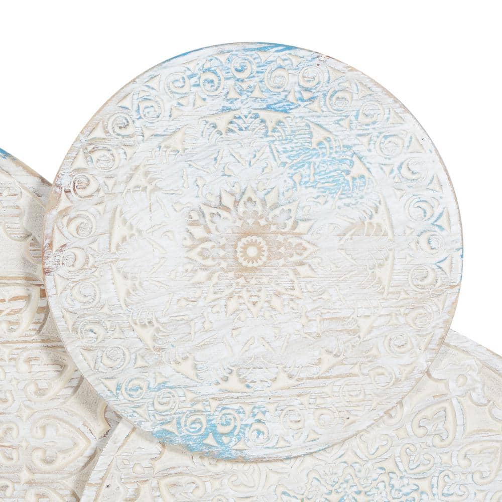47" Intricately Carved Off-White Wood Floral Wall Sculpture