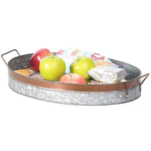 Galvanized Metal Oval Rustic Serving Tray With Handles