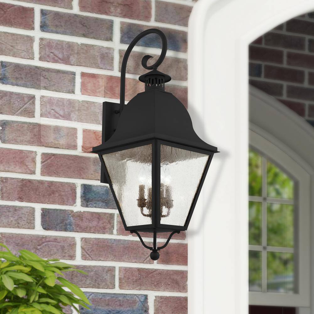 Elegant Black Seeded Glass 4-Light Outdoor Wall Lantern