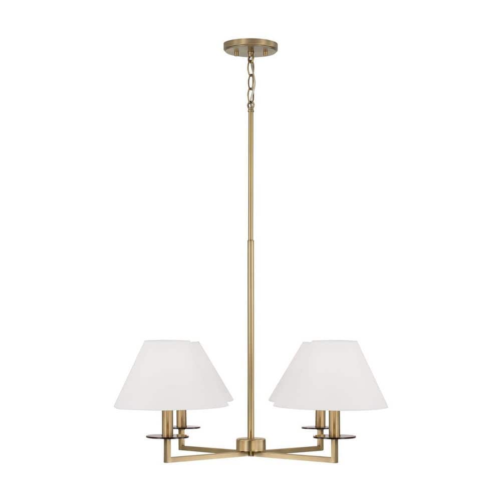 Gilda 4-Light Aged Brass Chandelier with White Fabric Stay-Straight Shades and No Bulbs Included price history on PriceWatchPro