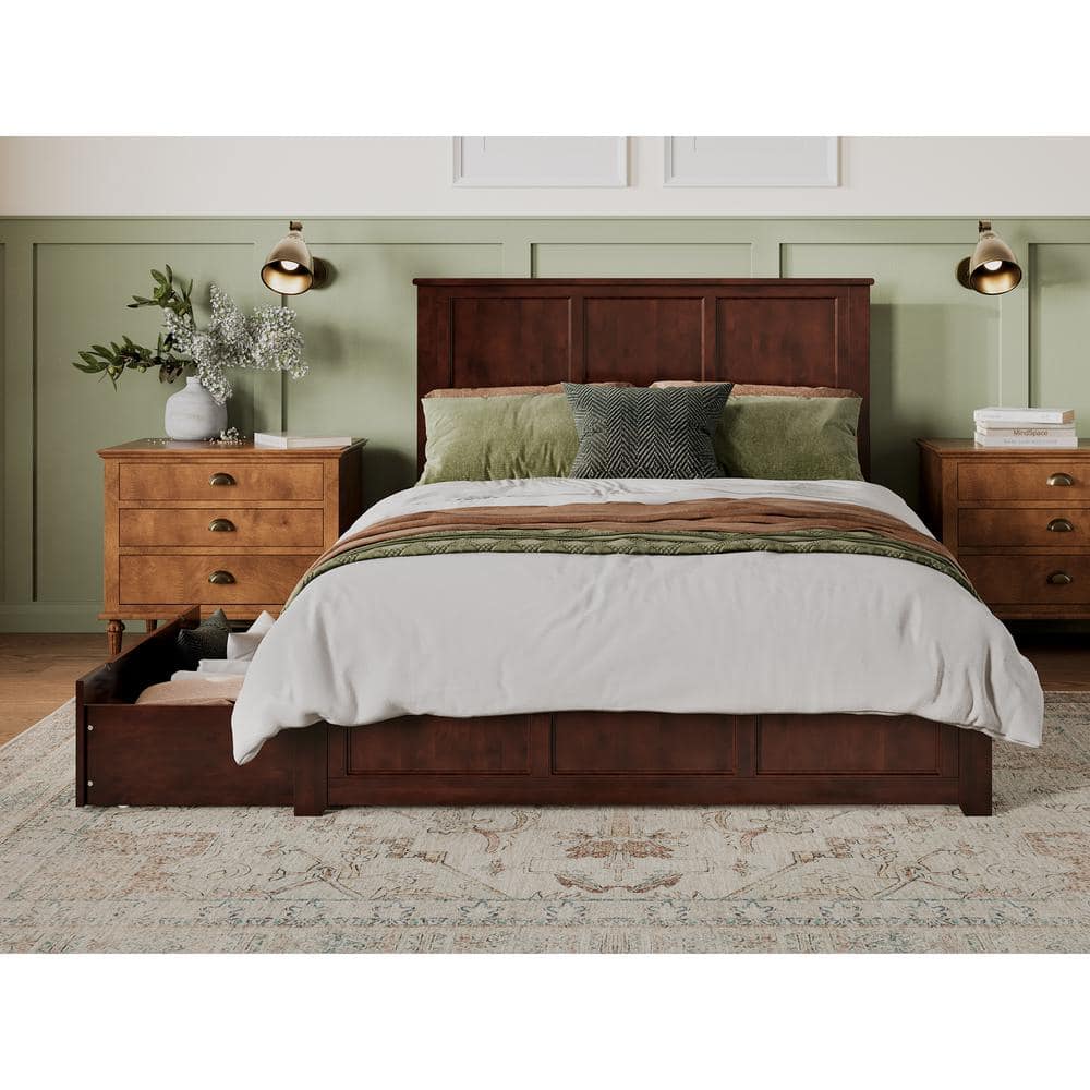 Madison Queen Walnut Platform Bed with Built-in Storage Drawers