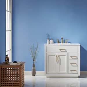 Ivy 36 in. Bath Vanity in White with Carrara Marble Vanity Top in White with White Basin