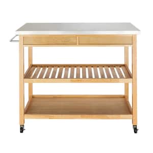 Wood Color Kitchen Cart Storage Rack with Stainless Steel Table Top