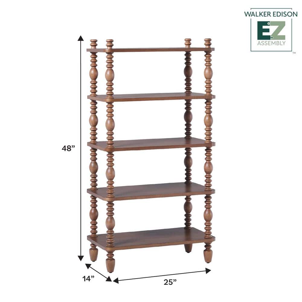 Modern Farmhouse Easy Assembly 25 in. Wide White 5-Shelf Solid Wood Bookcase with Open Storage and Spindle Detailing - thumbnail 5