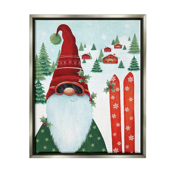 Stupell Industries Gnome Skiing Winter Slopes by Emma Leach 1-Piece Floater Frame Graphic Print Nature Poster Art Print 21 in. x 17 in.