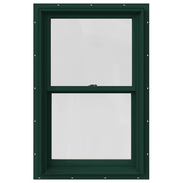 JELD-WEN 25.375 in. x 40 in. W-2500 Series Green Painted Clad Wood Double Hung Window w/ Natural Interior and Screen