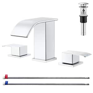 8 in. Widespread Double-Handle Waterfall Spout Bathroom Vessel Sink Faucet with Drain Kit Included in Chrome