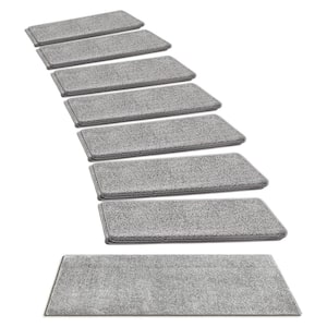 Light Gray 9.5 in. x 30 in. x 1.2 in. Bullnose Polypropylene Non-slip Carpet Stair Tread Cover Landing Mat (Set of 15)