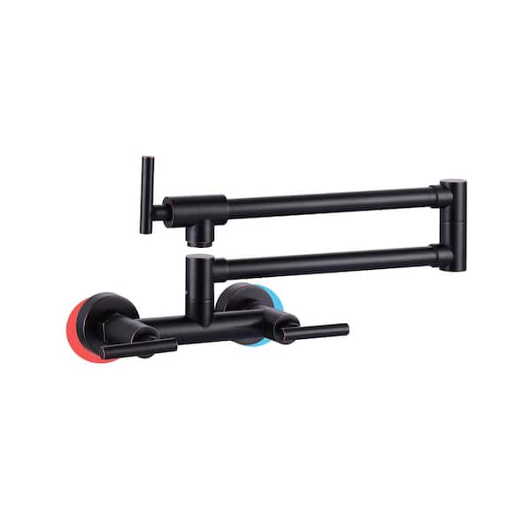 AVITAS Wall Mount 2-Hole Pot Filler with Hot and Cold Control and Folding Stretchable 3-Handle in Oil Rubbed Bronze