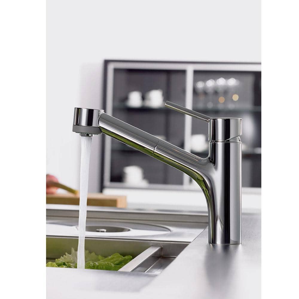 Modern Steel Optik Pull-Out Spray Kitchen Faucet in Chrome