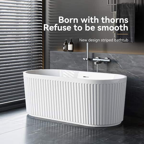 67 in. x 31.5 in. Soaking Acrylic Flatbottom Freestanding Bathtub in White