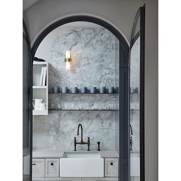 Luella 5 in. 2-Light Brass Wall Sconce with Spanish Alabaster Shades